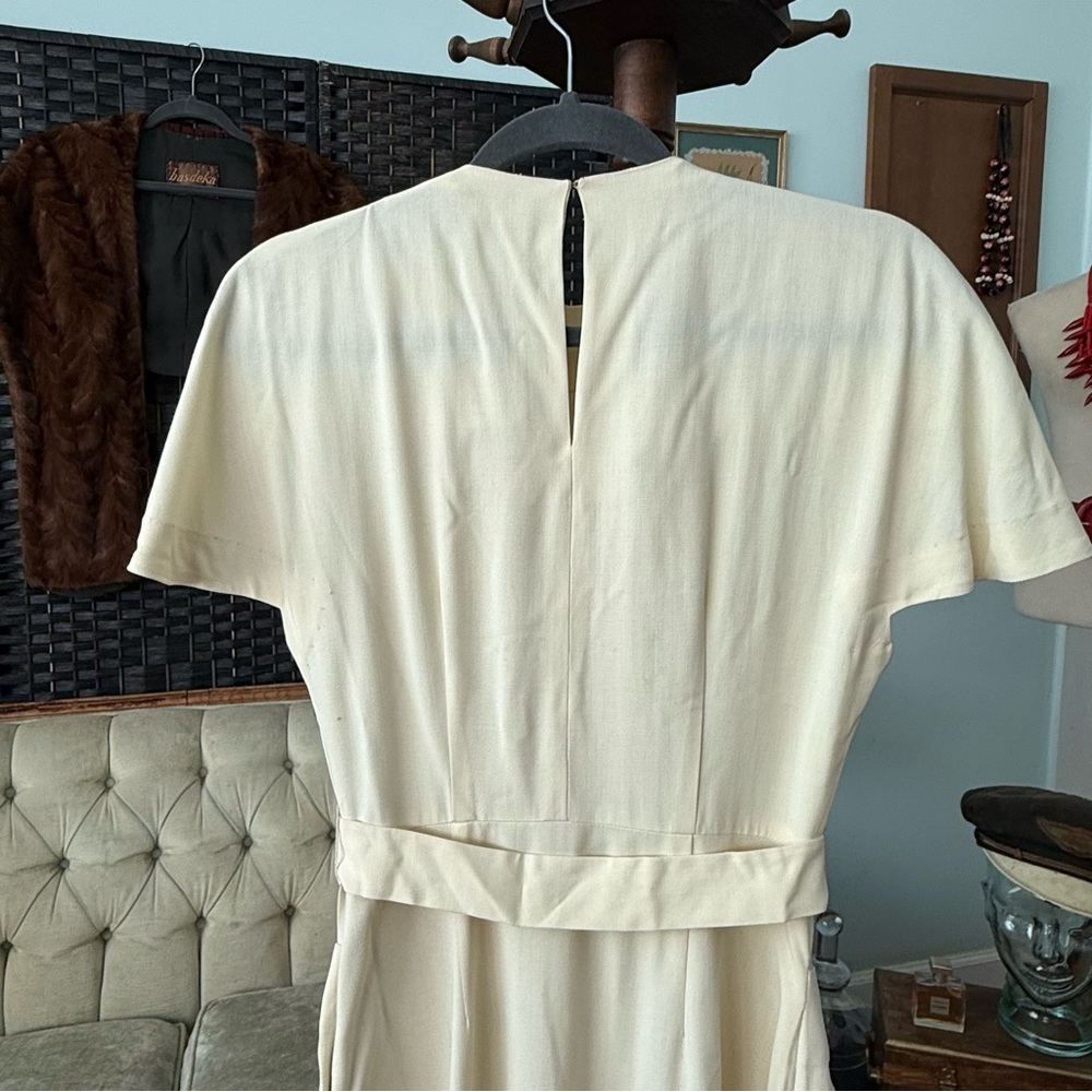 🤍 Vintage Carl Naftal California Cream Eyelet Dress Detachable Belt 1970s XS - Picture 8 of 16